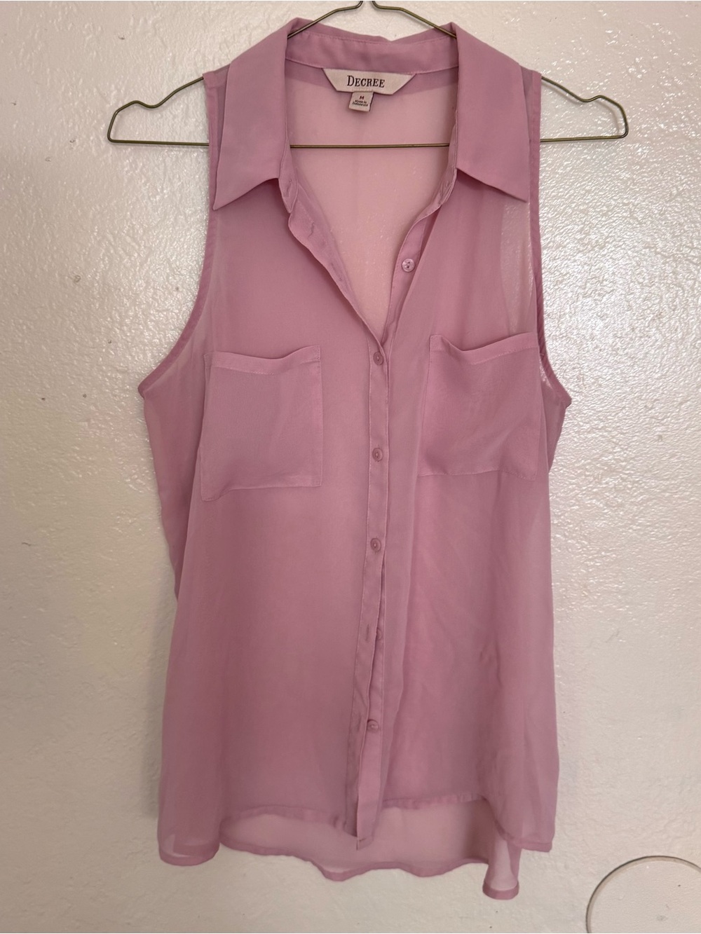 Decree pink sheer sleeveless blouse with pockets, size M